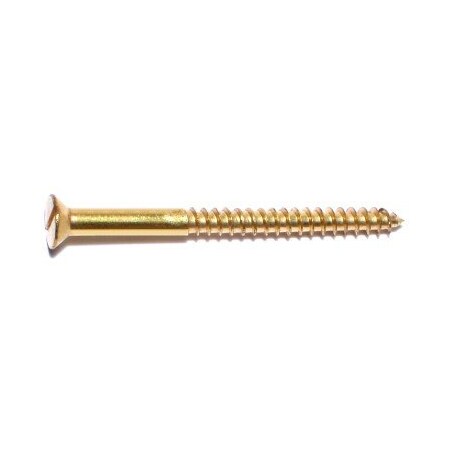 Midwest Fastener Wood Screw, #10, 2-1/2 in, Plain Brass Flat Head Slotted Drive, 20 PK 61294
